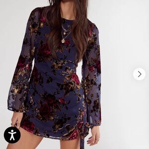 Nasty Gal Navy Floral Long Sleeve Dress